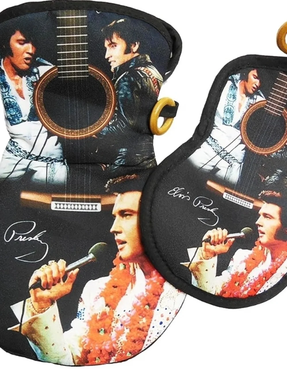 Elvis Presley Graphic Oven Mitts - Black with Red & Cream Accents